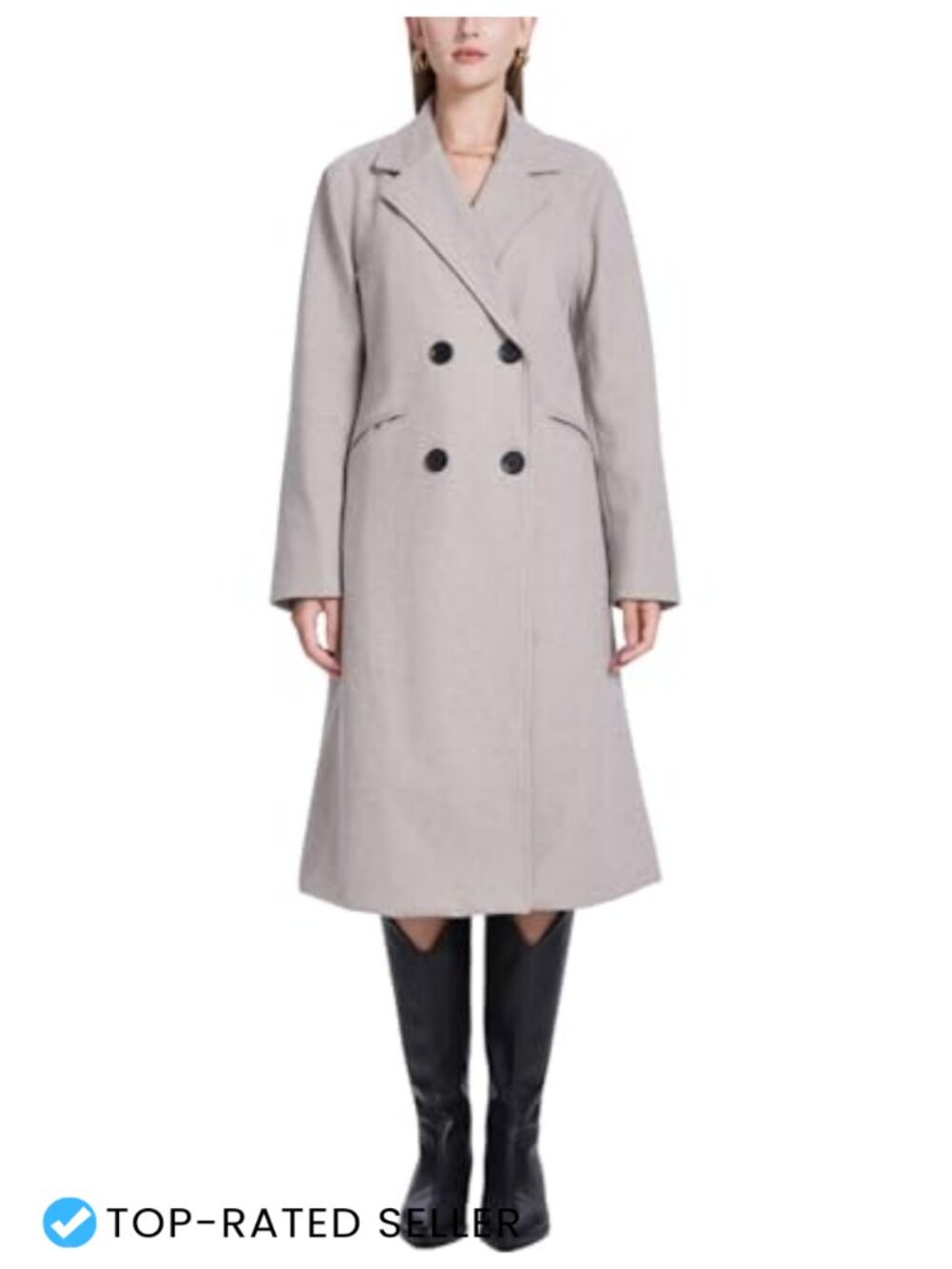 Wool Blend Double Breasted Trench Coat Loose Fit Midi Pea Coat